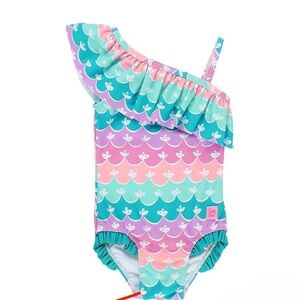 Rufflebutts one shoulder mermaid print suit